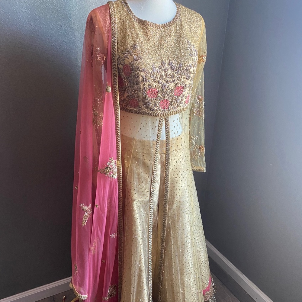 Lehenga with hand embroidered top and dupatta